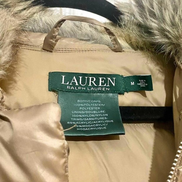 RALPH LAUREN Cayfrutray Truffle DOWN Puffer Jacket Winter Coat Faux Fur Size M - Picture 4 of 5